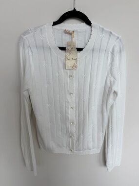 White Knit Floral Button-Up Cardigan